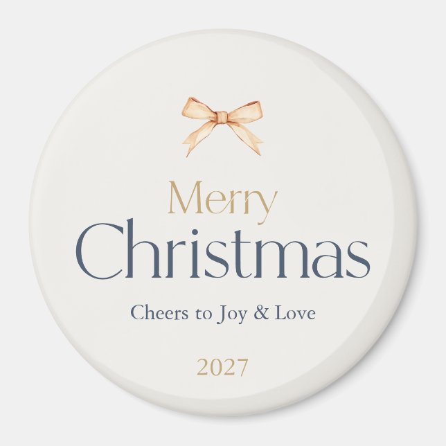 Merry Christmas Magnet with Gold Bow (Front)