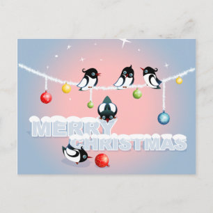 Merry Christmas - Magpies Bubbles Snow Holiday Postcard