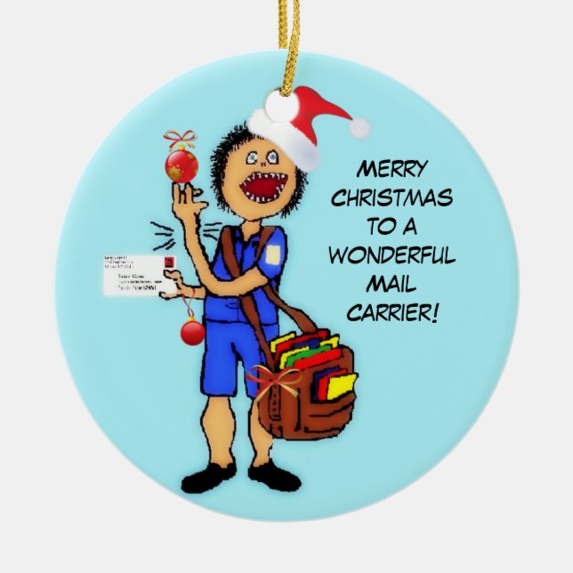 Merry Christmas Mail Carrier Ceramic Tree Decoration (Front)