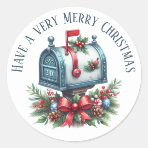 Merry Christmas mailbox add text Classic Round Sticker