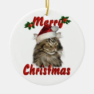 Merry Christmas Maine Coon Cat Ceramic Tree Decoration