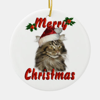 Merry Christmas Maine Coon Cat Ceramic Tree Decoration