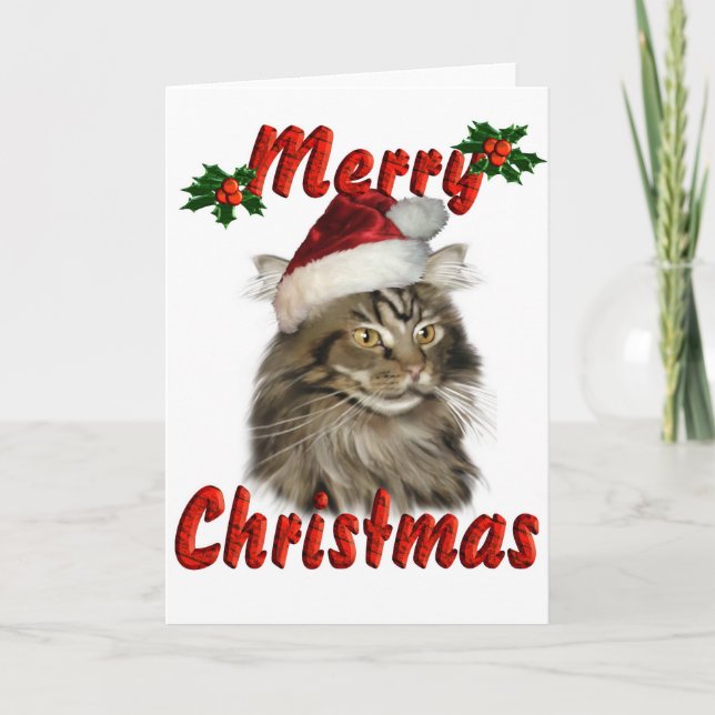Merry Christmas Maine Coon Cat Holiday Card (Front)