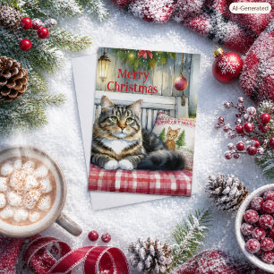 Merry Christmas Maine Coon Cat Holiday Card