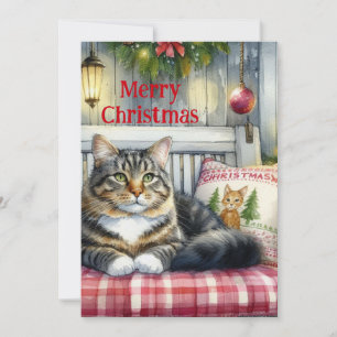 Merry Christmas Maine Coon Cat Holiday  Card