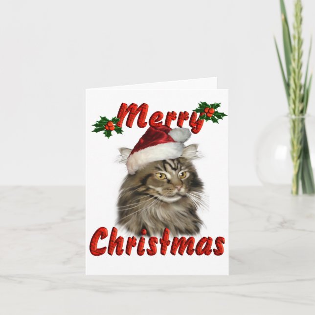 Merry Christmas Maine Coon Cat Holiday Card (Front)