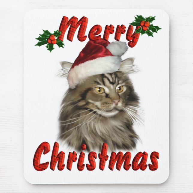 Merry Christmas Maine Coon Cat Mouse Mat (Front)
