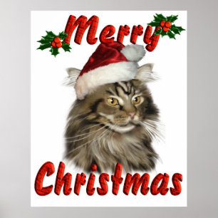 Merry Christmas Maine Coon Cat Poster