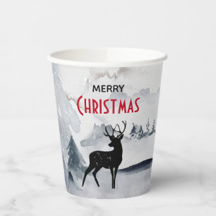 Merry Christmas Majestic Deer Watercolor Paper Cups