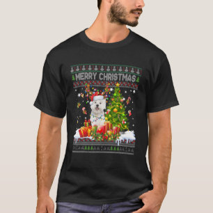 Merry Christmas Maltese Santa Xmas Tree Lights Ugl T-Shirt