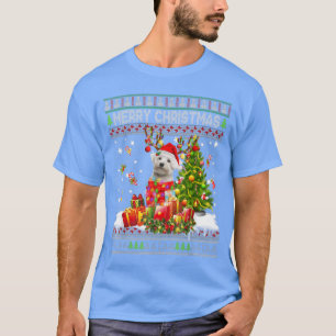 Merry Christmas Maltese Santa Xmas Tree Lights Ugl T-Shirt