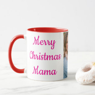 Merry Christmas Mama Personalised Photo Mug Red