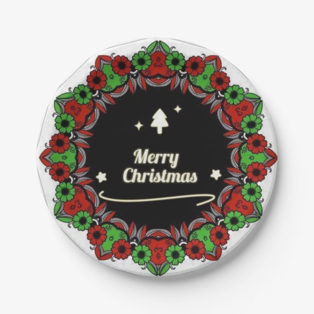 Merry Christmas mandala designs Paper Plate (Front)