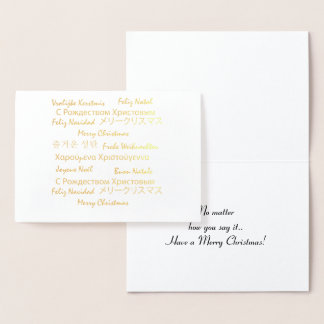 Merry Christmas Many Languages Typography Foil Card