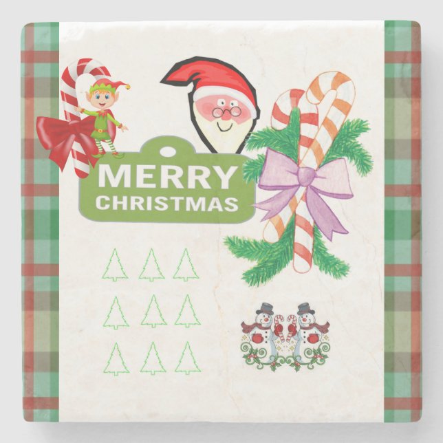 Merry Christmas Marble Stone Coaster Snowman (Front)
