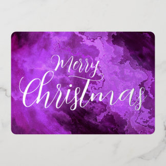 Merry Christmas Marbled Grunge Texture Foil Holiday Card