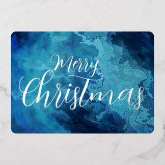 Merry Christmas Marbled Grunge Texture Foil Holiday Card