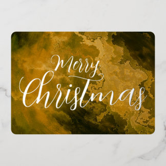 Merry Christmas Marbled Grunge Texture Foil Holiday Card