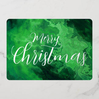 Merry Christmas Marbled Grunge Texture Foil Holiday Card