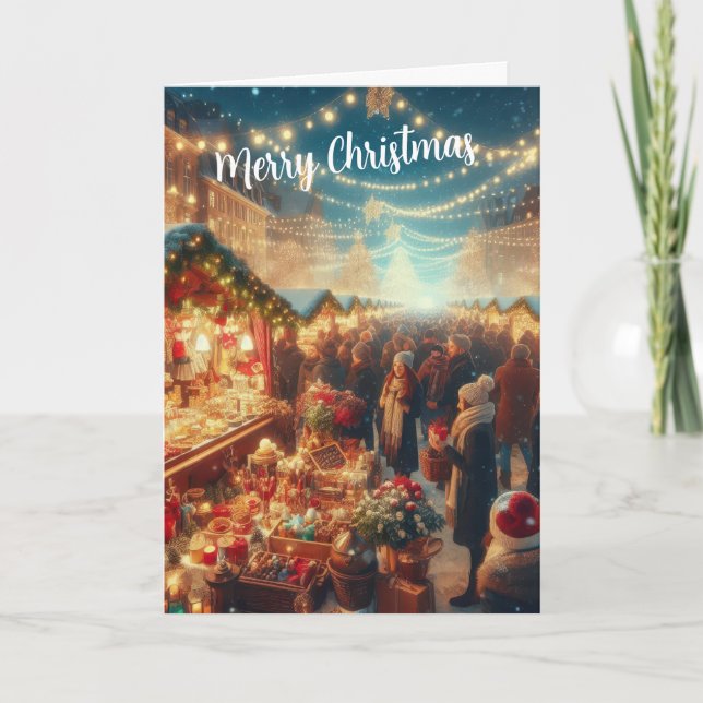 merry Christmas market with lights Holiday Card (Front)