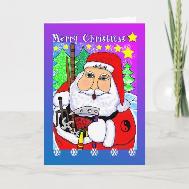 Merry Christmas Martial Arts Santa Greeting Card (Front)