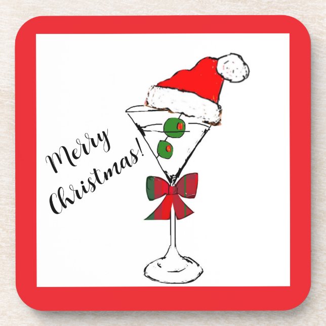 Merry Christmas martini hard plastic coasters (Front)