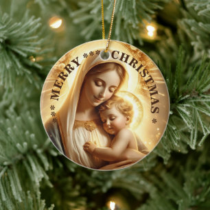 Merry Christmas Mary virgin Ceramic Ornament