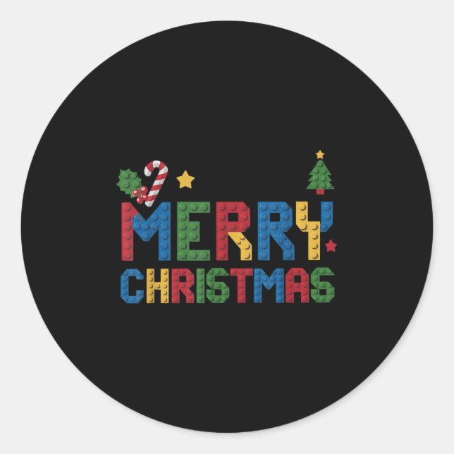 Merry Christmas Master Builder Kids Building Block Classic Round Sticker (Front)