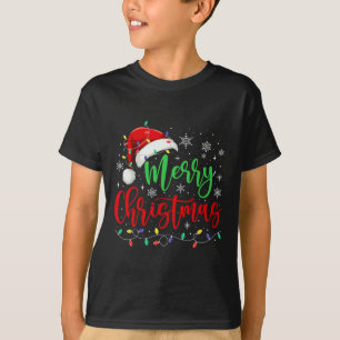 Merry Christmas Matching Family Santa Hat Lights X T-Shirt