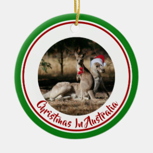 Merry Christmas Mate Santa Kangaroos  Ceramic Tree Decoration