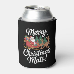 Merry Christmas Mate Santa Sleigh Kangaroo Xmas Can Cooler