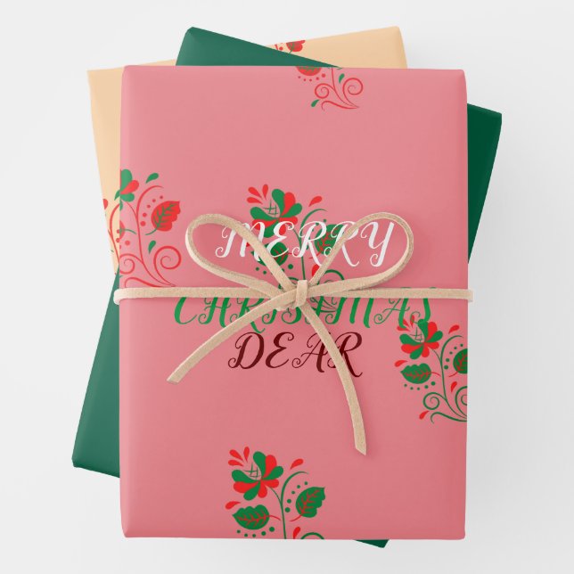  Merry Christmas Matte  Pink  Wrapping Paper Sheet (In situ)