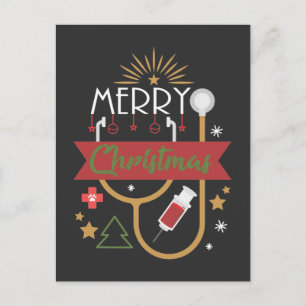 Merry Christmas Medical Nurse Doctor Stethoscope Postcard