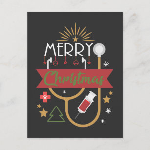 Merry Christmas Medical Nurse Doctor Stethoscope Postcard