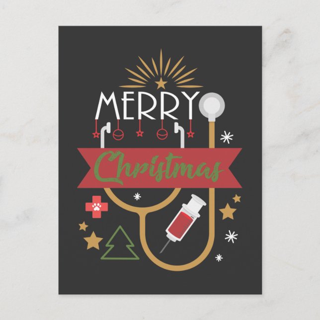 Merry Christmas Medical Nurse Doctor Stethoscope Postcard (Front)