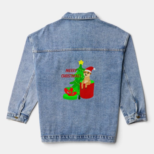merry christmas meerkat santa funny denim jacket (Back)