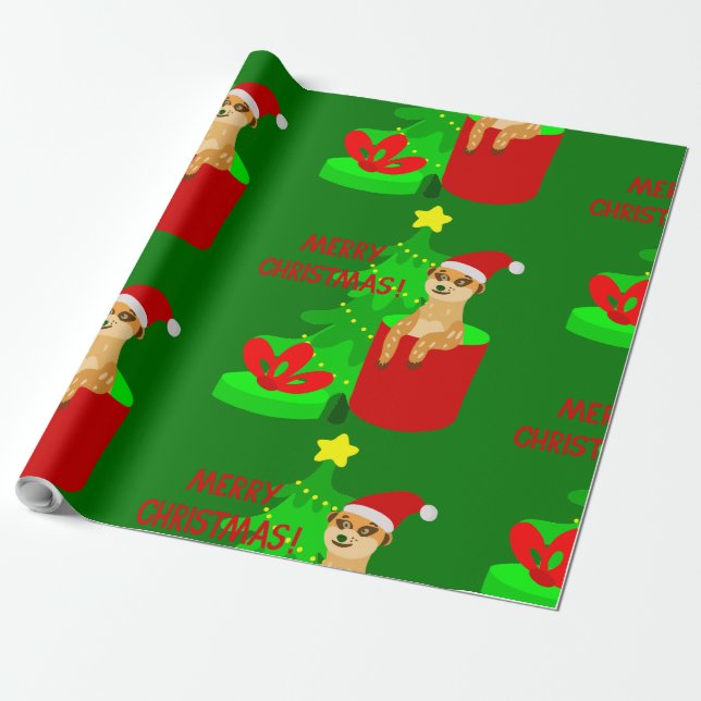 merry christmas meerkat santa funny wrapping paper (Unrolled)