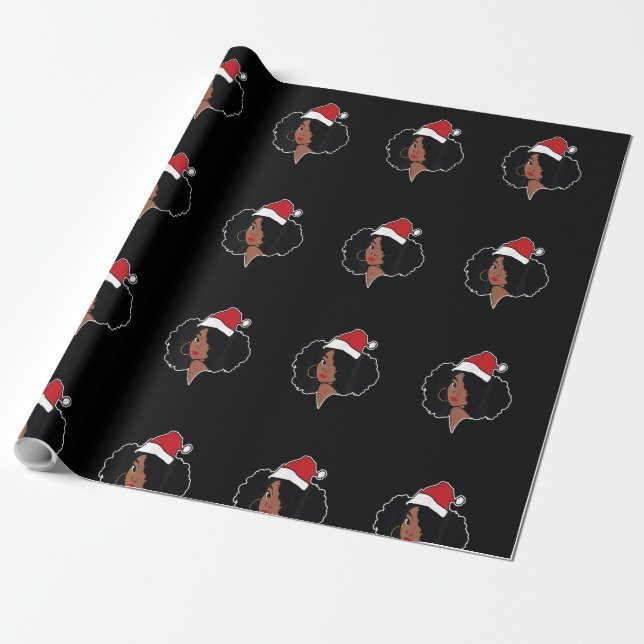 Merry Christmas Melanin Black African American San Wrapping Paper (Unrolled)