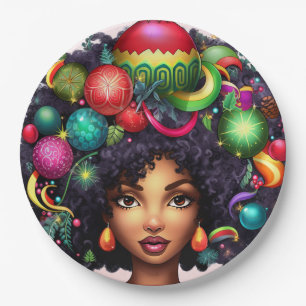 Merry Christmas Melanin Women Black Girl Magic Mrs Paper Plate