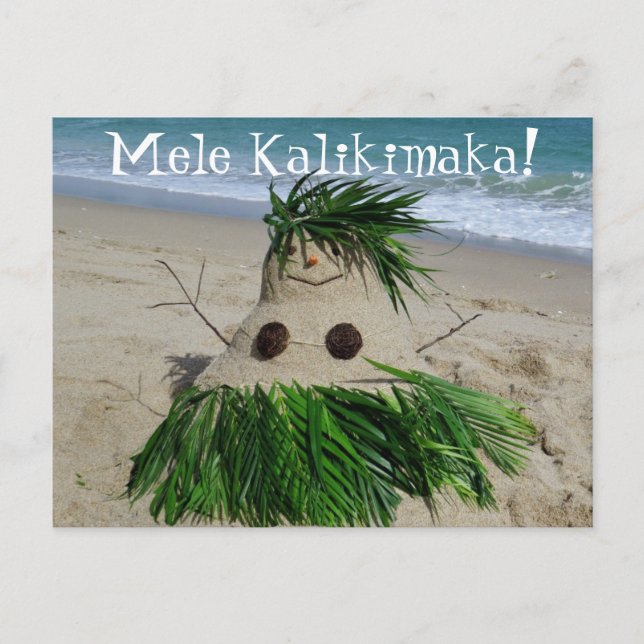Merry Christmas/ Mele Kalikimaka Snowman Sandman Holiday Postcard (Front)