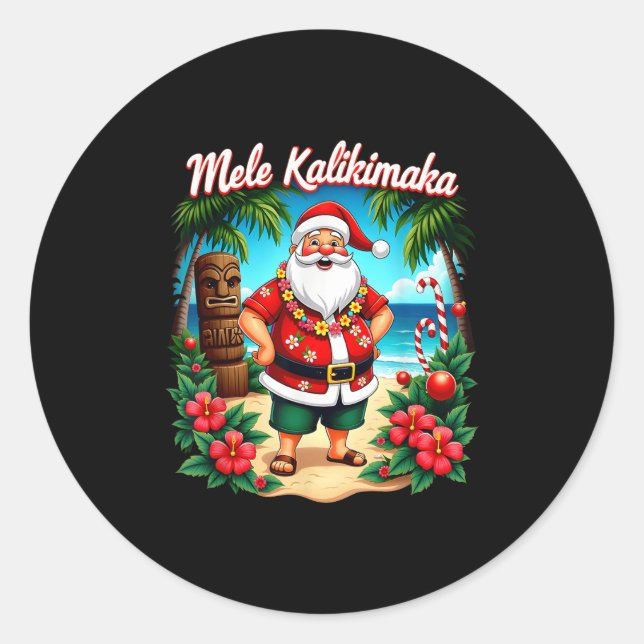 Merry Christmas Mele Kalikimaka Trocal Hawaiian Sa Classic Round Sticker (Front)