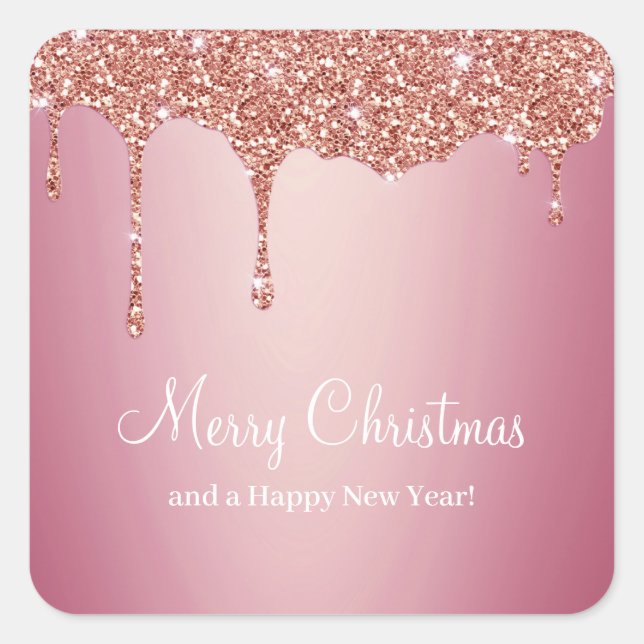 Merry Christmas Melting Girly Pink Sparkles Square Sticker (Front)