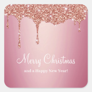 Merry Christmas Melting Girly Pink Sparkles Square Sticker