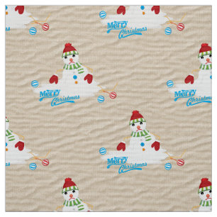 merry christmas melting snowman fabric