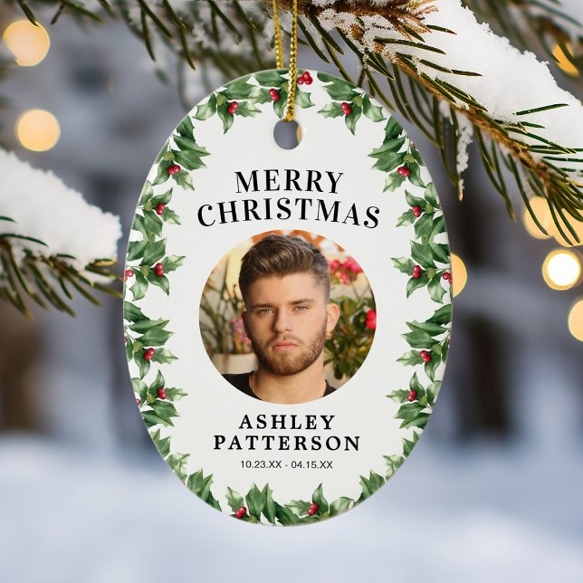 Merry Christmas Memorial Holly Ceramic Tree Decoration (Creator Uploaded)