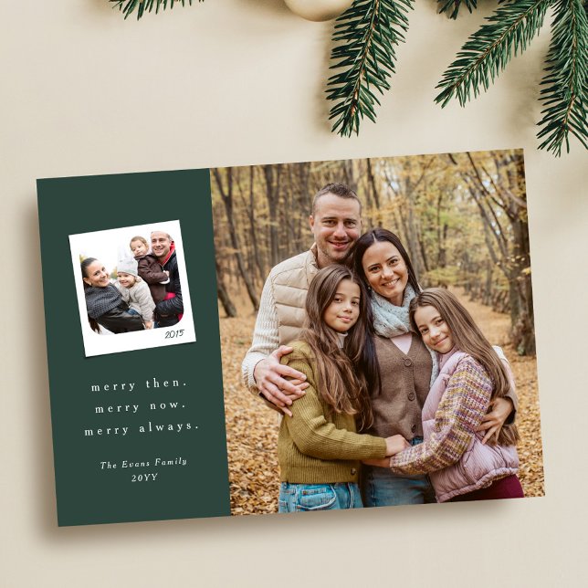 Merry Christmas memories three photo green Holiday Card (Creator Uploaded)