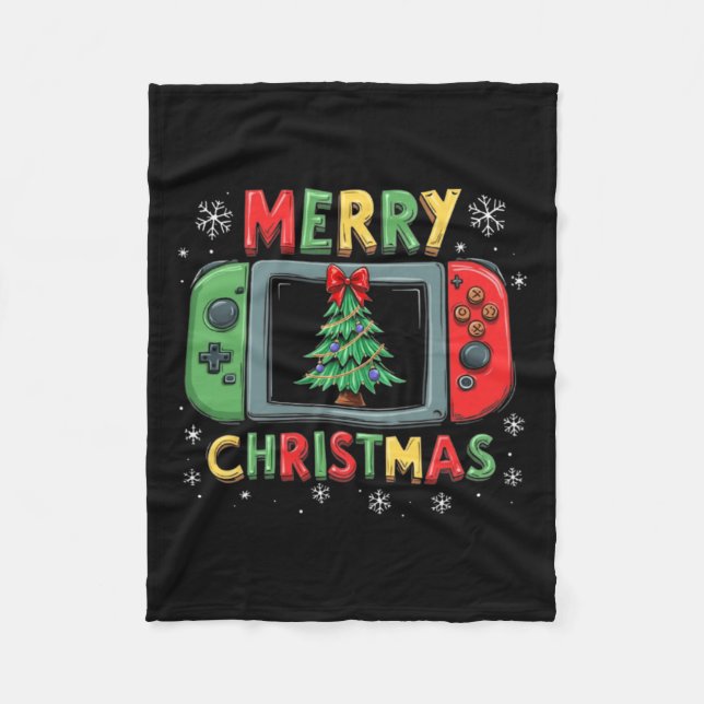 Merry Christmas Men Boys Kids Gaming Gamer Xmas Fu Fleece Blanket (Front)