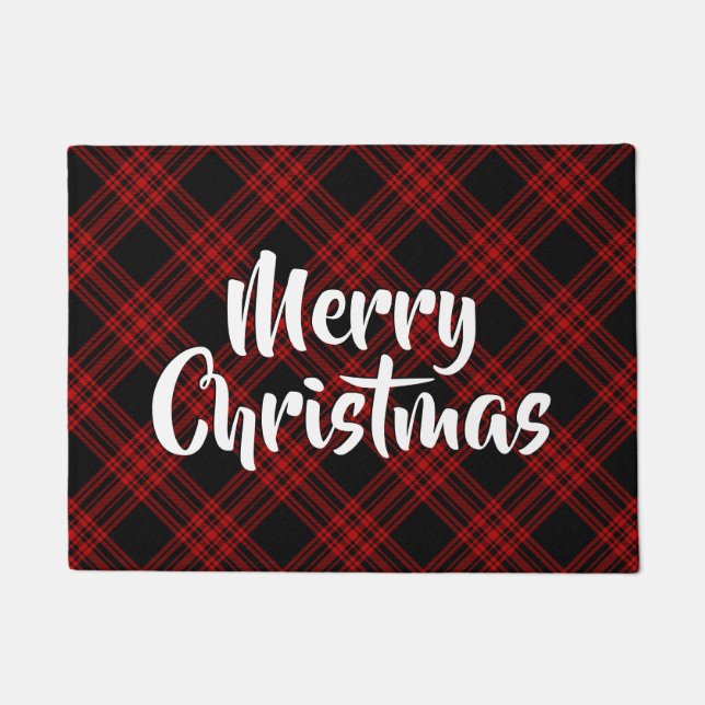 Merry Christmas Menzies Hunting Plaid Doormat (Front)