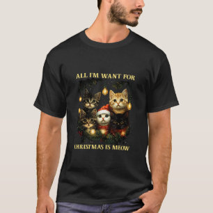 Merry Christmas Meowy Cat Lover Funny Xmas Cute Ki T-Shirt