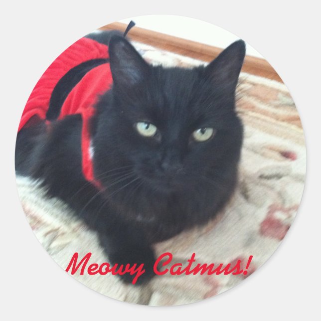 Merry Christmas - Meowy Catmus! featuring Smoky Classic Round Sticker (Front)
